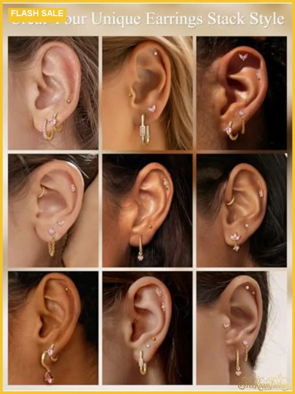 14K Gold Plated Flat Back Stud Earrings Set Hypoallergenic Surgical Steel for